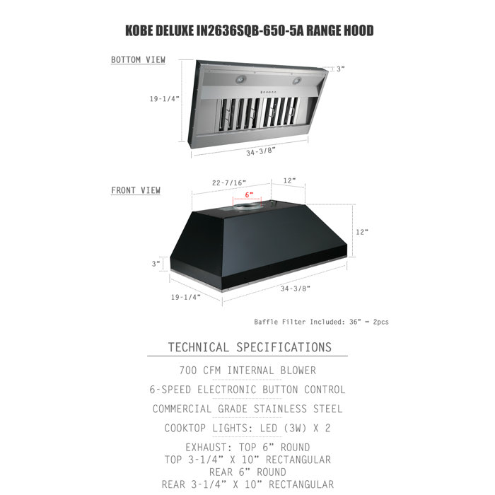 Kobe Range Hoods KOBE ECO Mode Technology 36" 700 Cubic Feet Per Minute